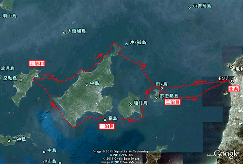 松山市沖シーカヤック島巡りマップ